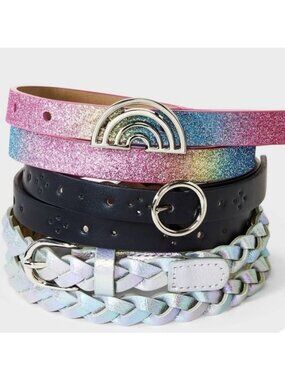 Cat & Jack size Medium 3-piece Adjustable belt set, girl's Glitter, Braided  NEW